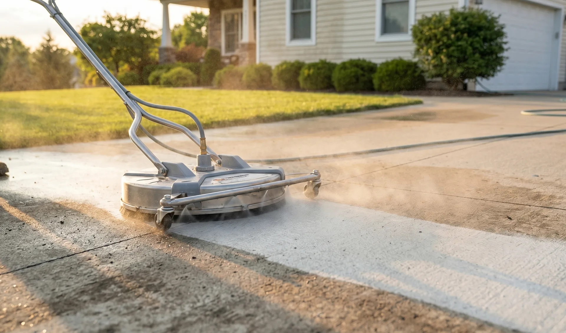 Montreal interlock pavers cleaned with rotating surface cleaner — joint sand visible