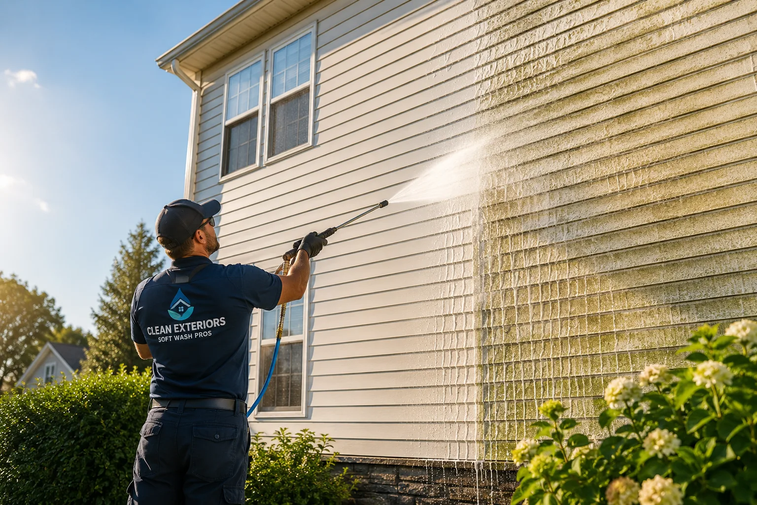 Montreal pressure washing technique closeup showing PSI and GPM in action