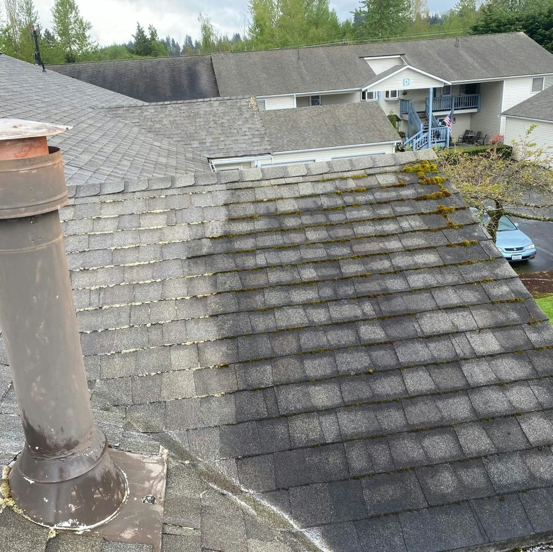 Before and after cleaning on a Montreal deck