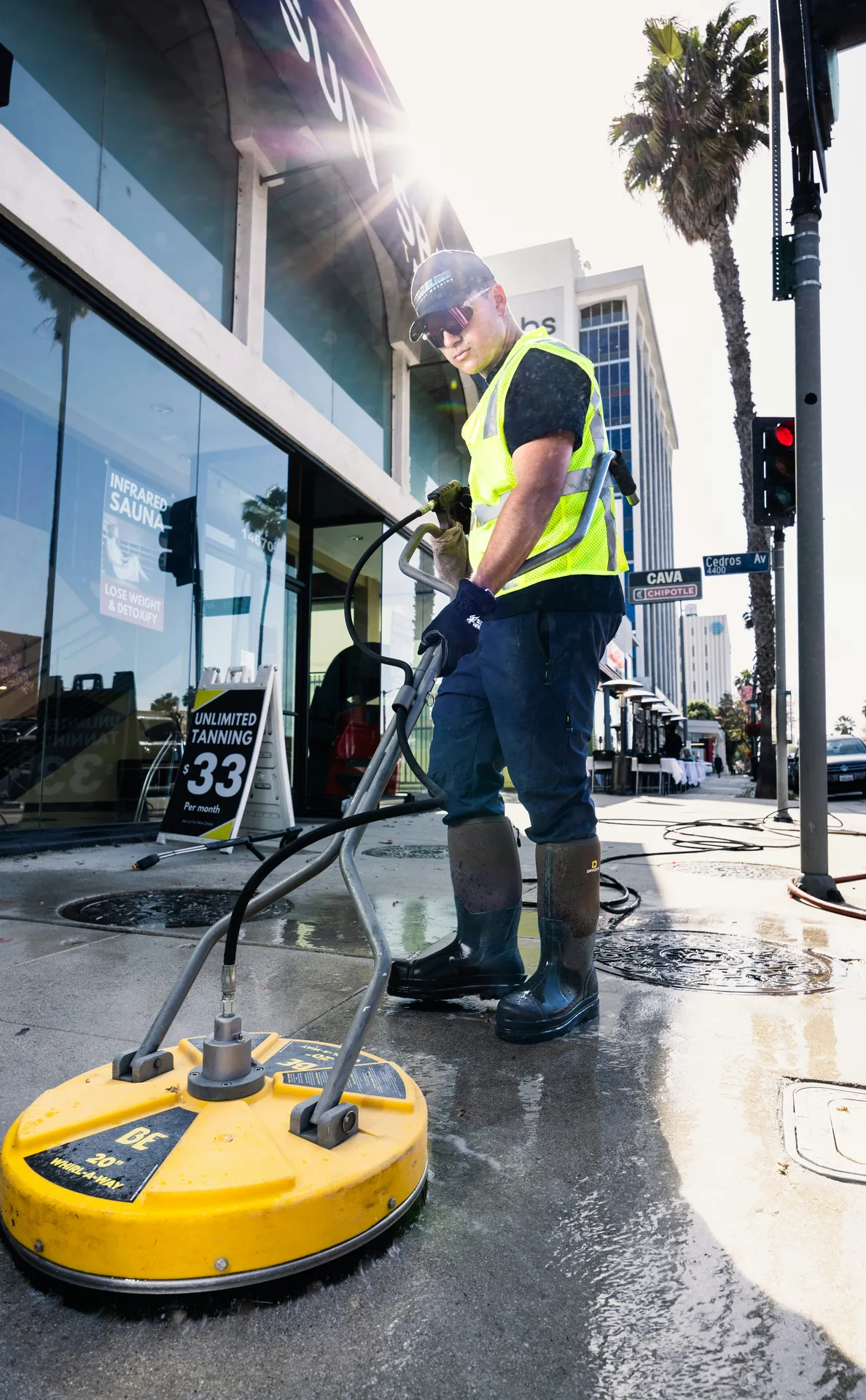 Surface cleaner pass on a Montreal sidewalk
