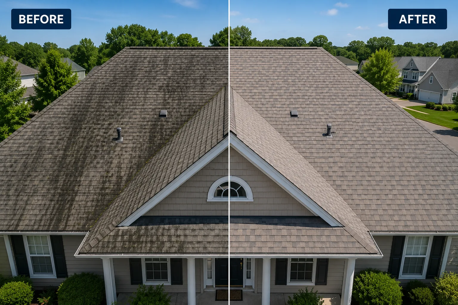 Two-storey Montreal home with clean gutters after the wash